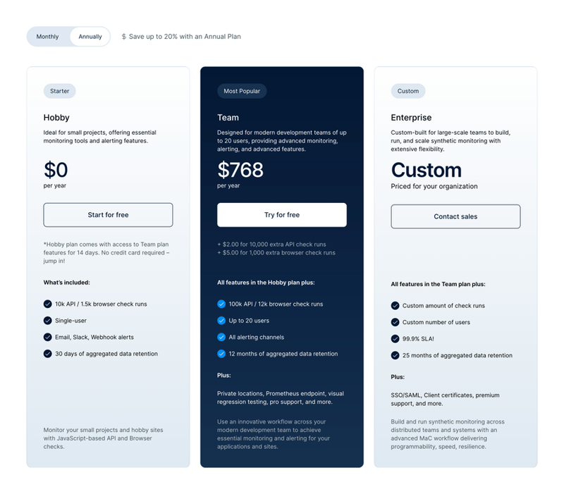 Checkly
				pricing section ui component