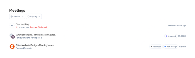 Circleback
			meeting ui component