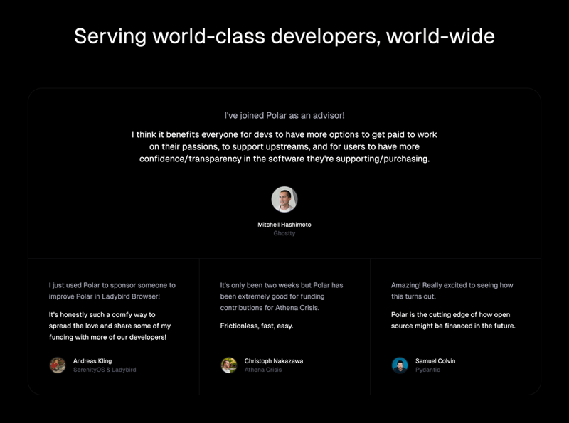 Polar
				testimonial ui component