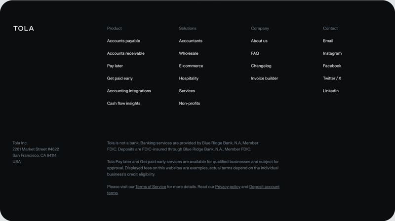 Tola
				footer ui component