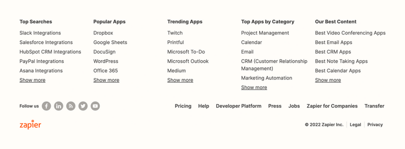 Zapier
				footer ui component