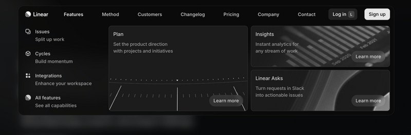 Linear
				flyout menu ui component