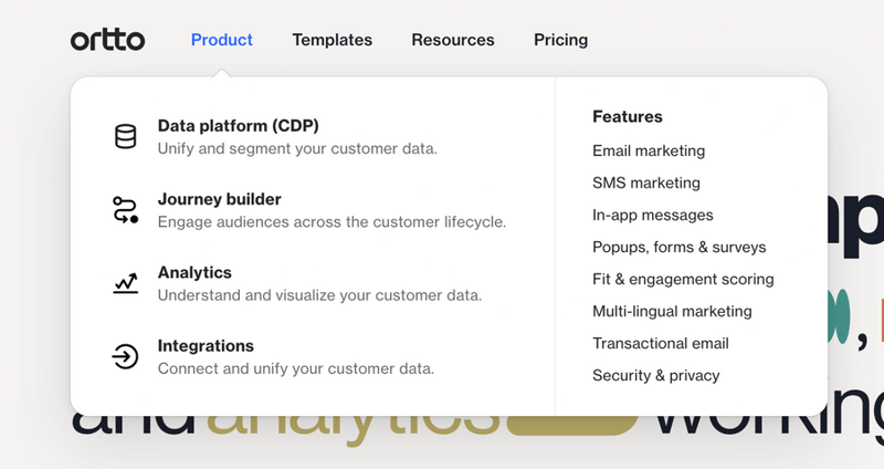 Ortto
				dropdown menu ui component