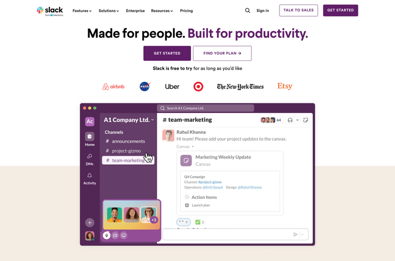 Slack
				hero section ui component