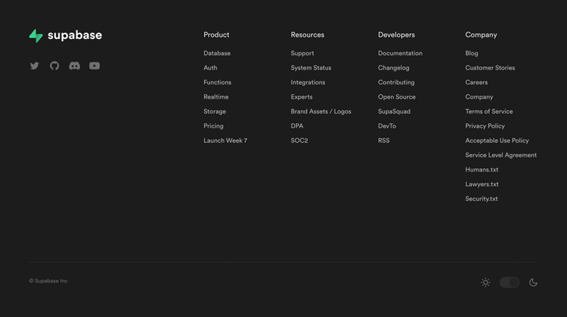 Supabase
				footer ui component