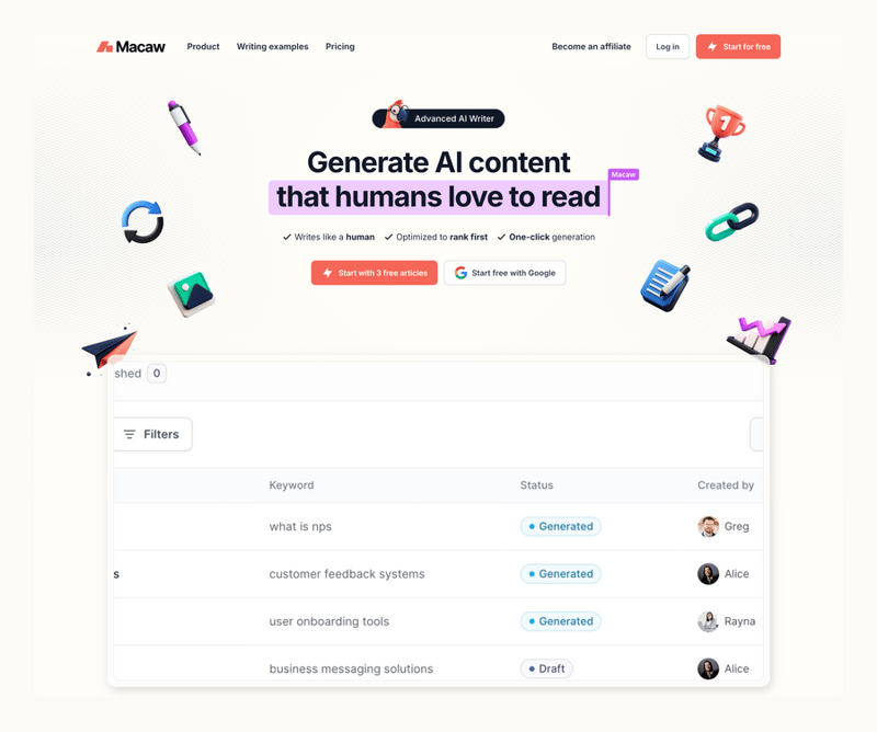 Macaw
				hero section ui component