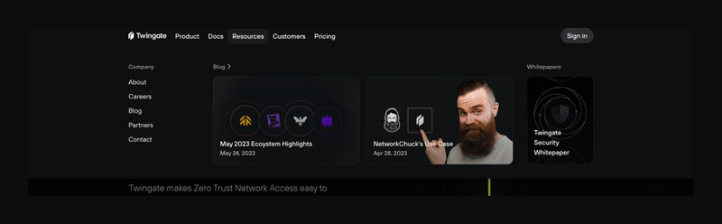 Twingate
				flyout menu ui component