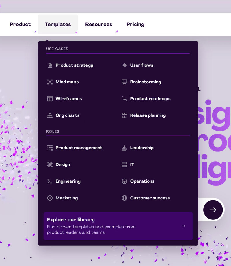 Whimsical
				flyout menu ui component