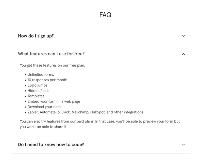 Typeform
				faq ui component