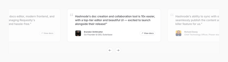 Hashnode
				testimonial ui component