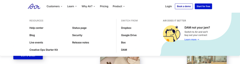 Air
				flyout menu ui component