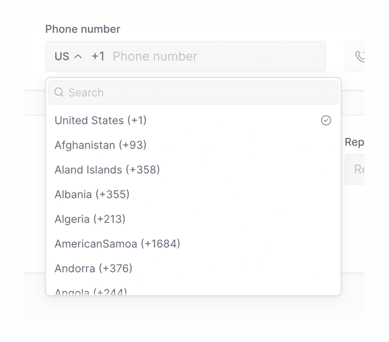 Column
				input phone number ui component