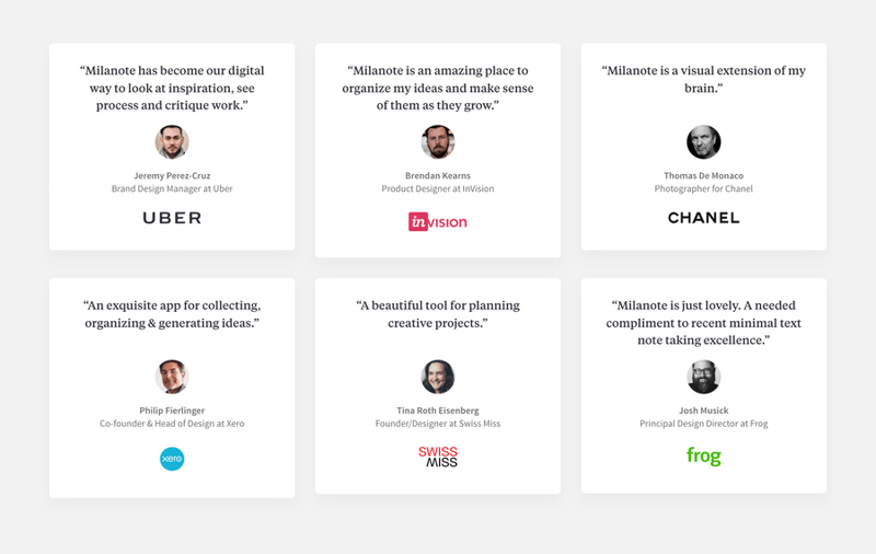 Milanote
				testimonial ui component
