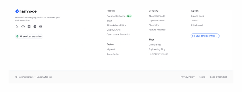 Hashnode
				footer ui component