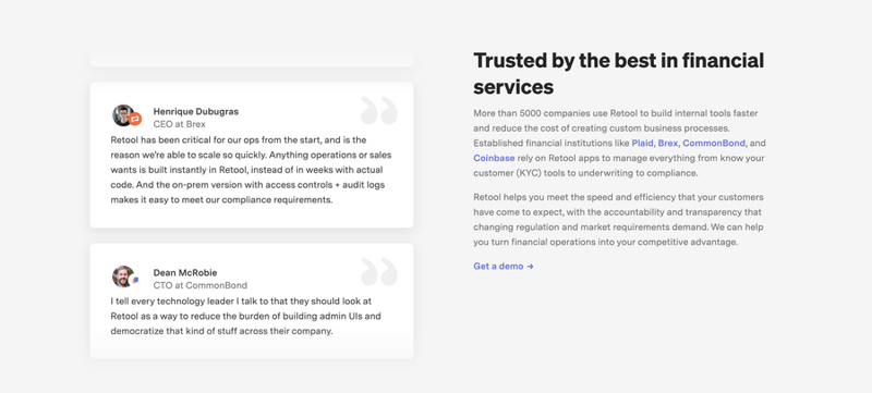 Retool
				testimonial ui component