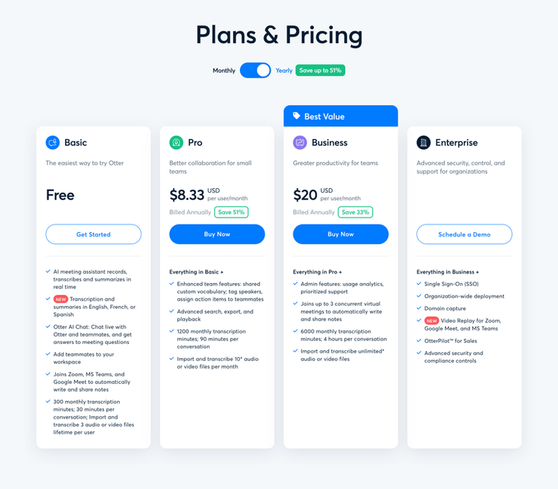 Otter
				pricing section ui component