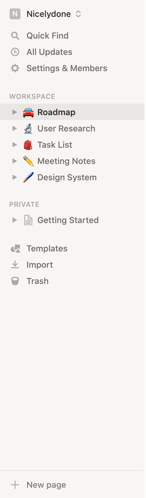 Notion
				vertical navigation ui component