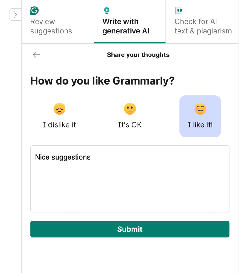 Grammarly
				feedback ui component