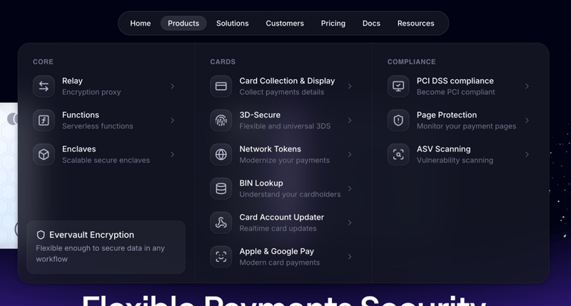 Evervault
				flyout menu ui component