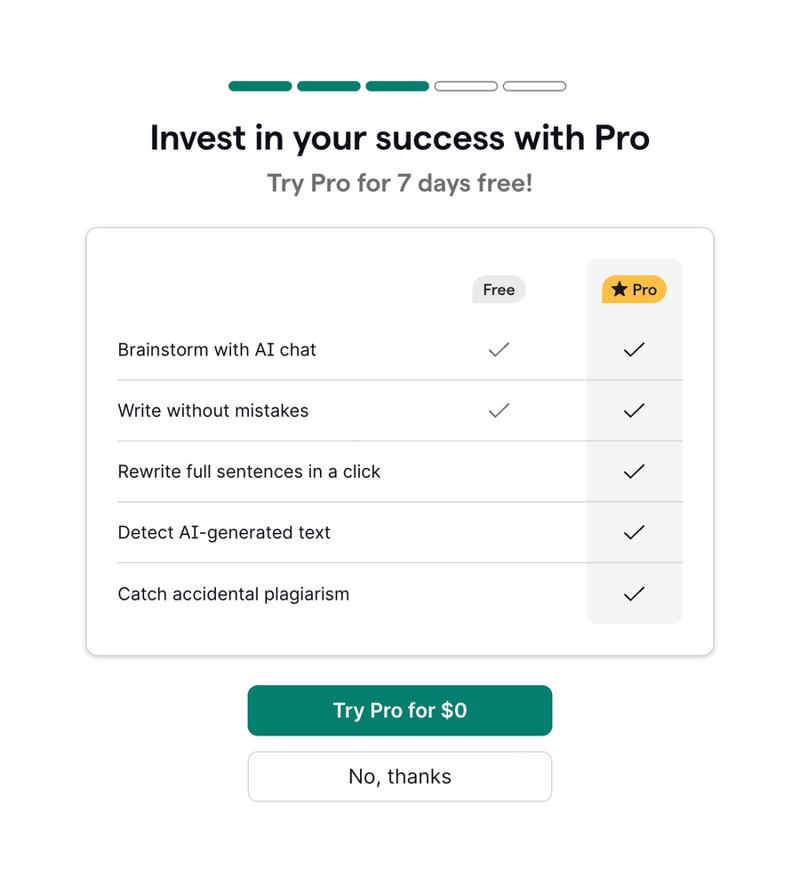 Grammarly
				pricing section ui component