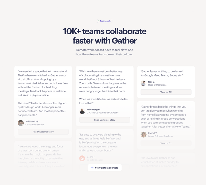 Gather
				testimonial ui component