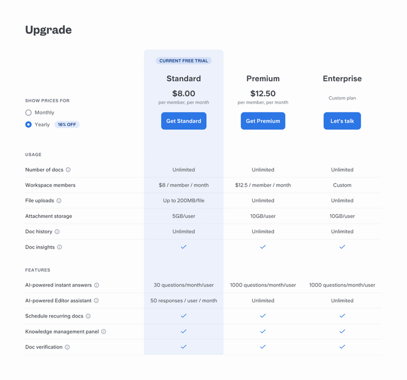 Slite
				pricing section ui component
