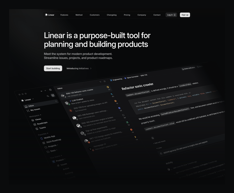 Linear
				hero section ui component