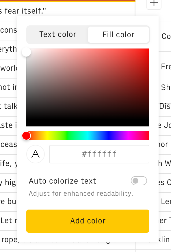 Rows
				color picker ui component