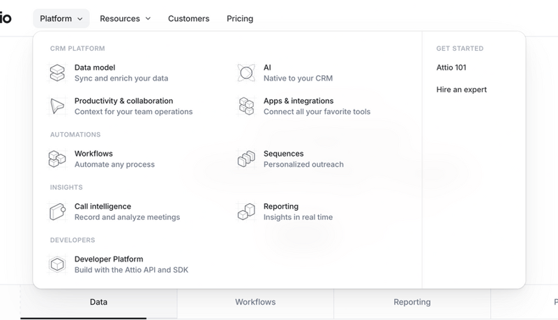 Attio
			menu integration ui component
