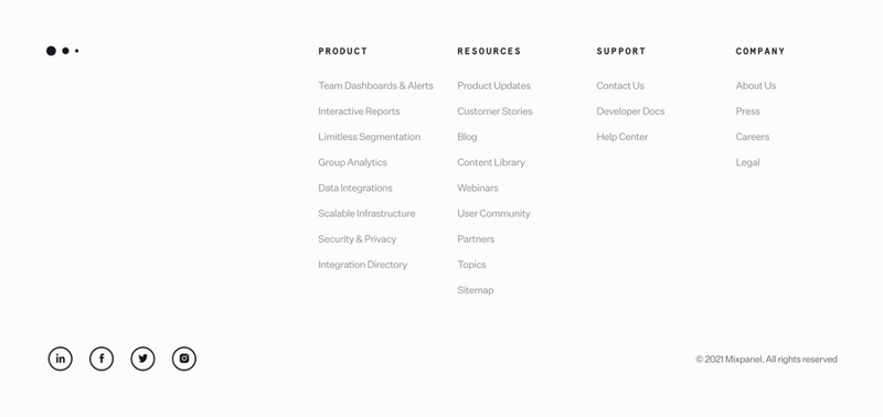 Mixpanel
				footer ui component
