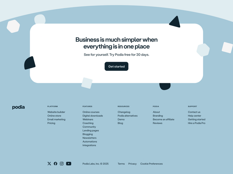 Podia
				footer ui component