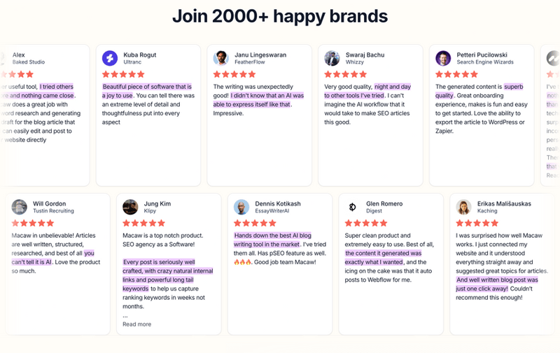Macaw
				testimonial ui component