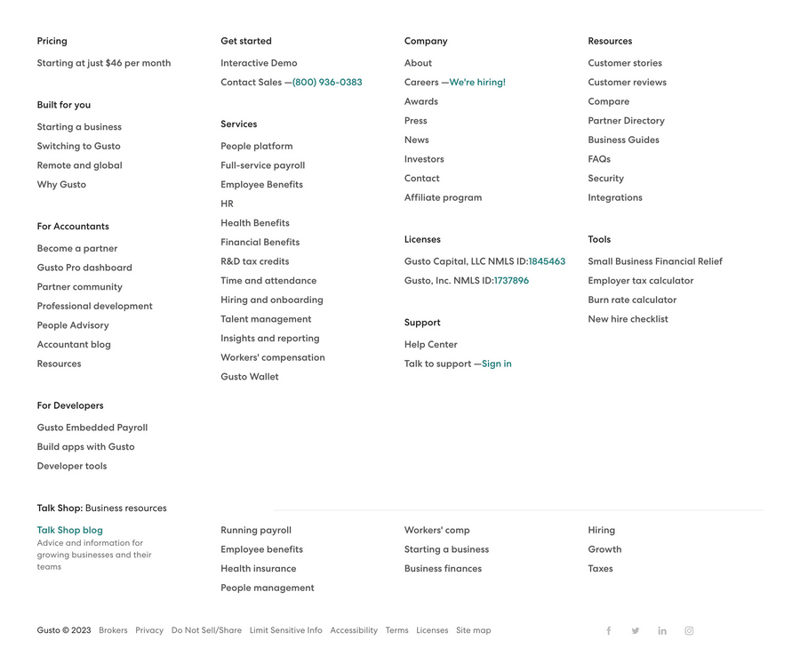Gusto
				footer ui component