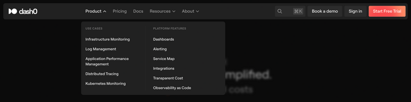 Dash0
				flyout menu ui component