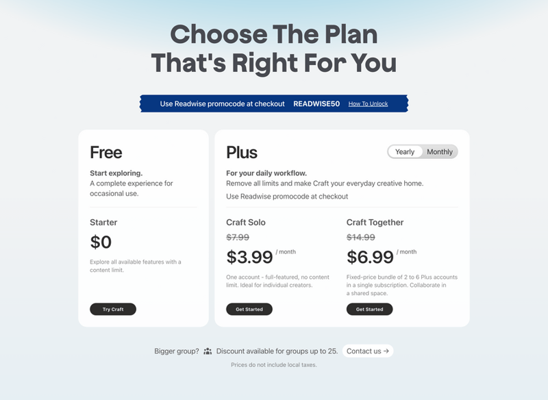 Craft
				pricing section ui component