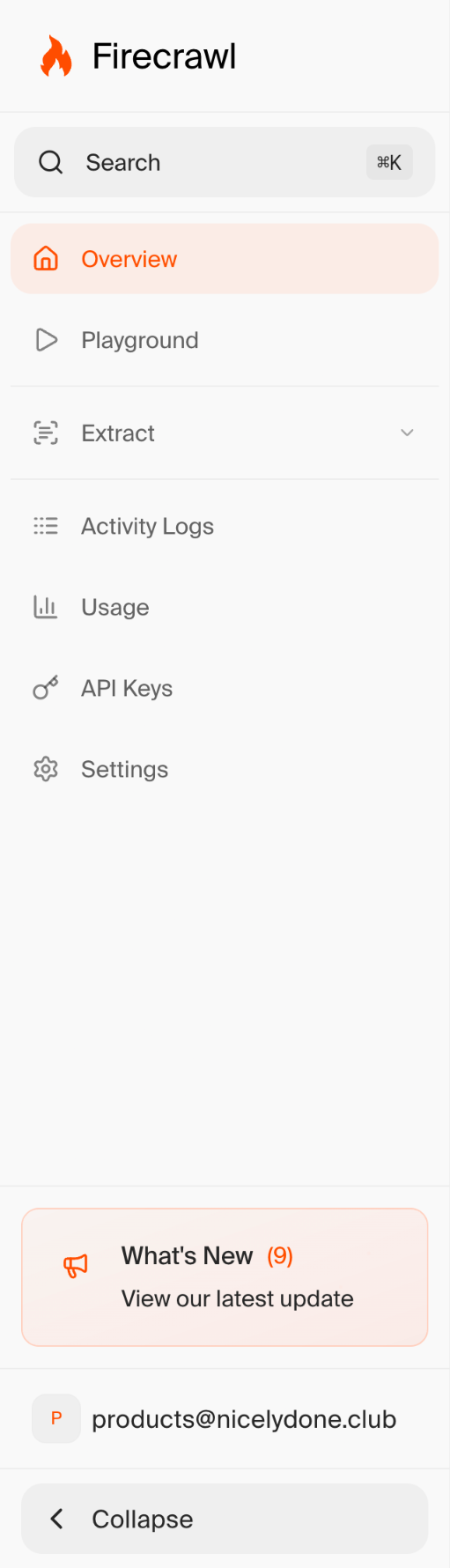 Firecrawl
				vertical navigation ui component