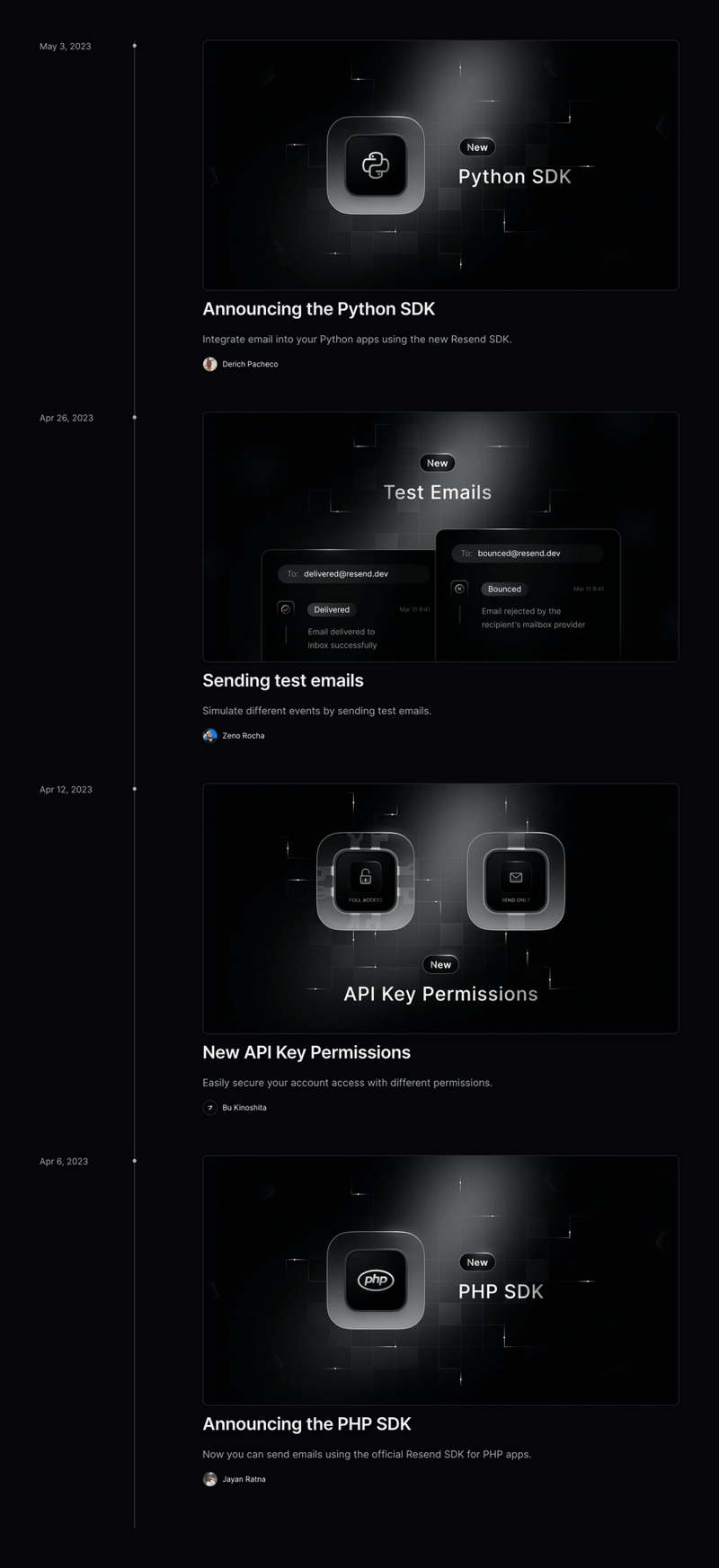 Resend
				timeline & history ui component