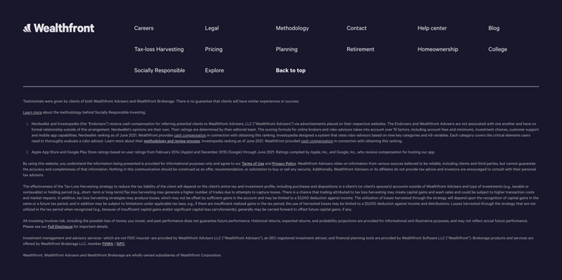 Wealthfront
				footer ui component