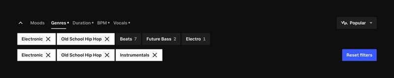 Epidemic Sound
				sorting & filtering ui component