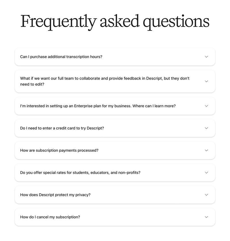 Descript
				faq ui component