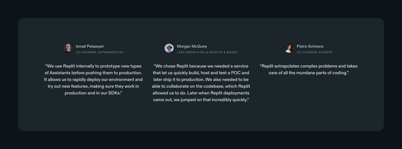 Replit
				testimonial ui component