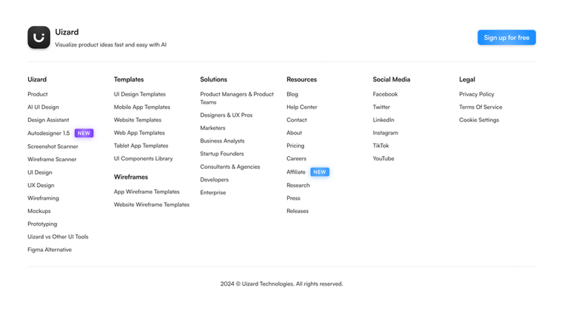 Uizard
				footer ui component