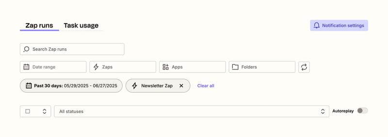 Zapier
				sorting & filtering ui component