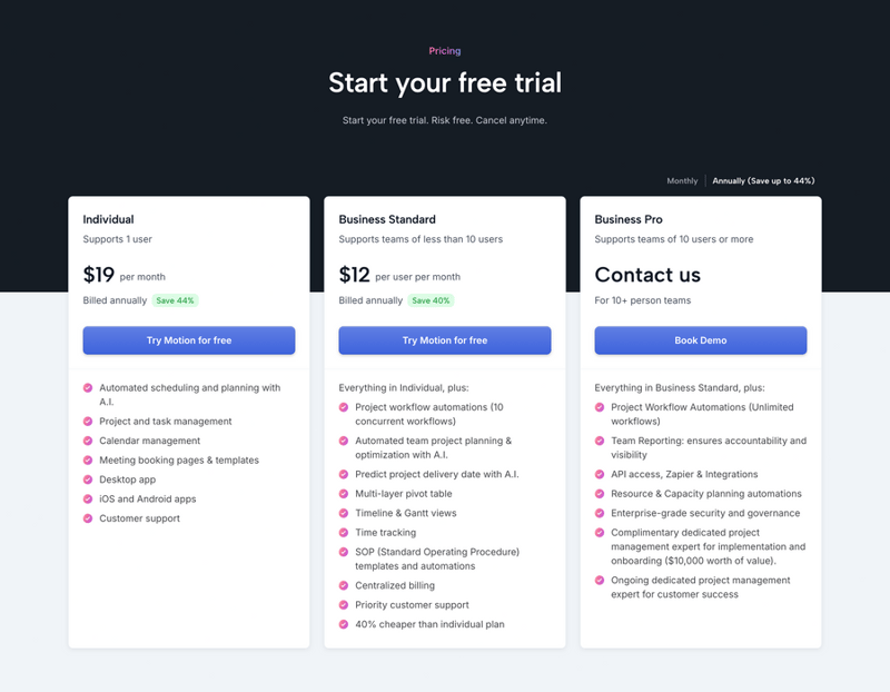Motion
				pricing section ui component