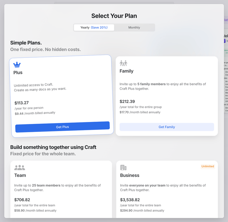 Craft
				pricing section ui component