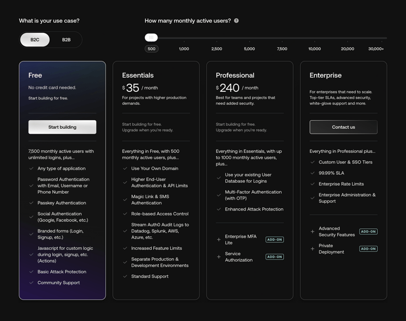 Auth0
				pricing section ui component
