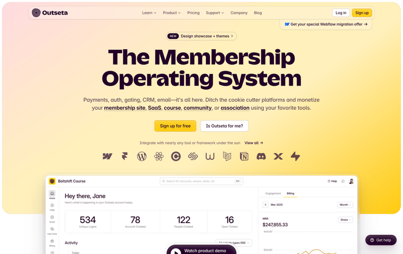 Outseta
				hero section ui component