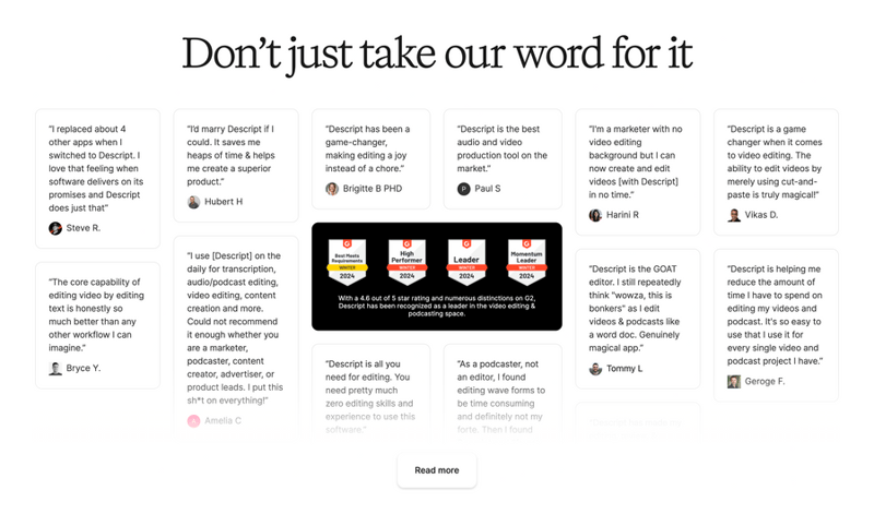 Descript
				testimonial ui component