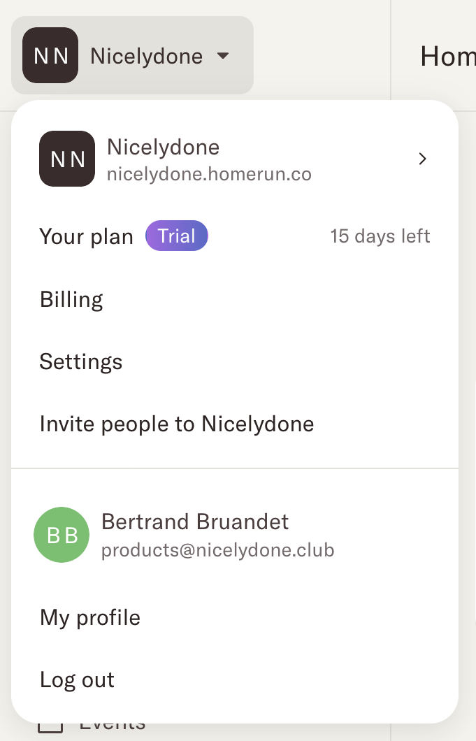 Homerun
				dropdown menu ui component
