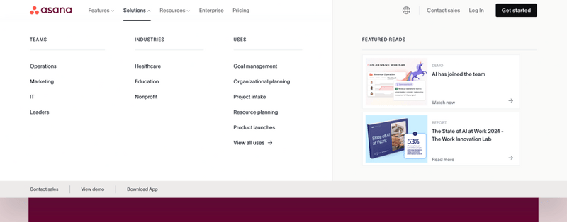 Asana
				flyout menu ui component